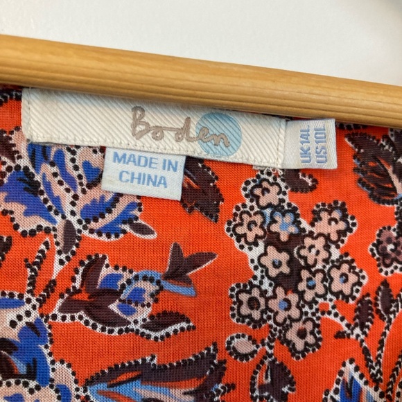 Boden Rita Ruched Firecracker Painterly Floral Jersey Dress US Sz 10L - Picture 2 of 3